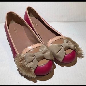 Red Valentino Pink Bow Leather Flats Loafers Shoes Size 5